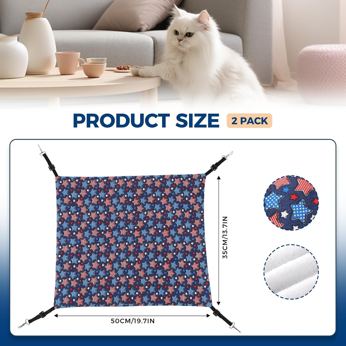 Admaison Cat Hammock for Cage Hanging Reversible 2Pack,Pet Hammock Bed Adjustable,Soft Sleeping Hammock for Cats,Ferret,Puppy,Rabbits,Small Animals (M, CAT)