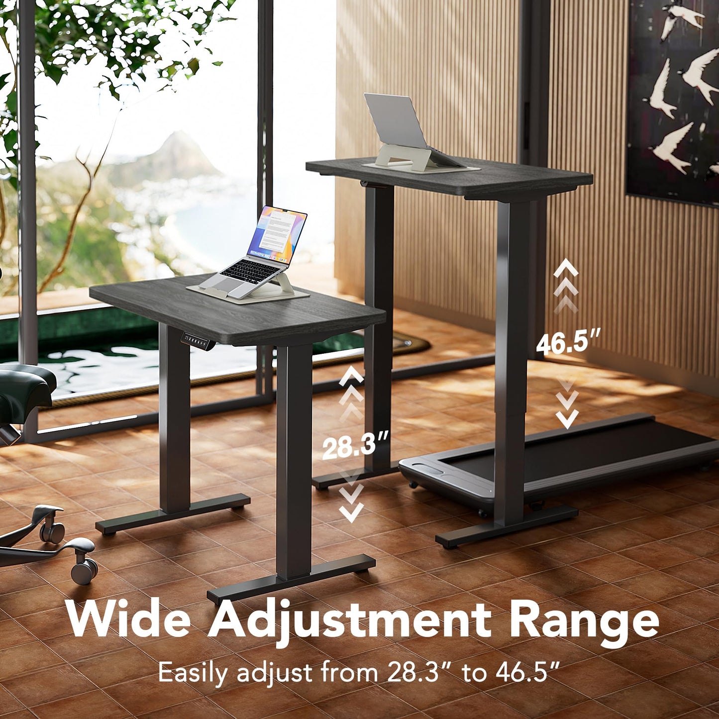 HUANUO 32" Small Electric Standing Desk Adjustable Height, 4 Memory Height Settings, Sit Stand Up Desk for Home Office & Computer Workstation, LightWalnut