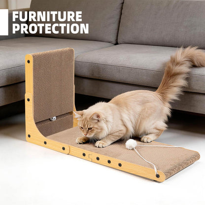 Value 2-Pack 23.6 Inch L-Shaped Cardboard Cat Scratcher, Dual Use (Vert/Horiz) Scratch Pad with Toy Balls, Wall-Mountable Furniture Protector Cat Scratchers for Indoor Cats