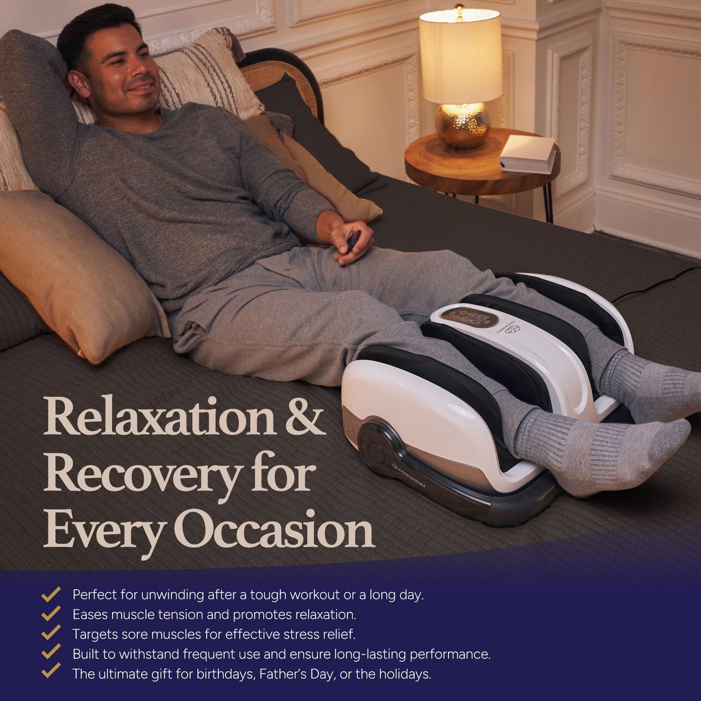 Cloud Massage Shiatsu Foot Massager with Heat - Deep Kneading & Compression, Adjustable Intensity, Multi-Mode Leg and Foot Massager with Remote Control, Anti-Slip Base - Standard Size, Black