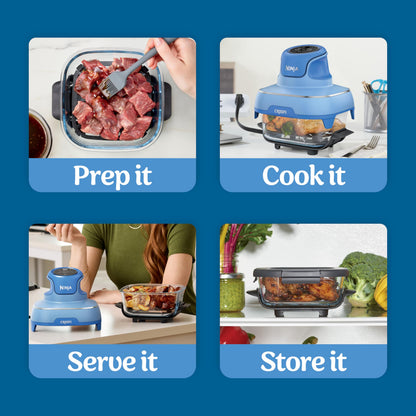 Ninja Crispi 4 in 1 Glass Air Fryer, 450°F, Non Toxic, 4QT and 6 Cup Containers with Lids, Dishwasher Safe, Cyberspace Gray, 1 Count, FN101GY