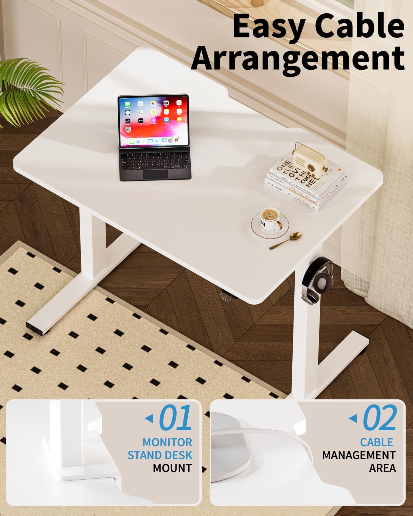 Okin Small Electric Standing Desk, 36" x 24" Whole Piece Height Adjustable Desk, Oak Sit to Stand Computer Workstation with Wheels for Home Office