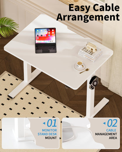 Okin Small Electric Standing Desk, 36" x 24" Whole Piece Height Adjustable Desk, Oak Sit to Stand Computer Workstation with Wheels for Home Office