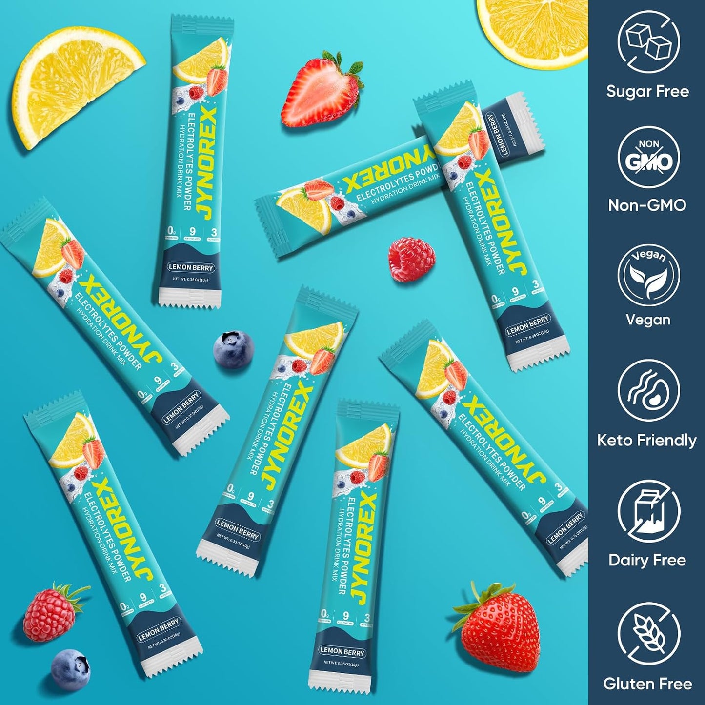 Electrolytes Powder Packets Sugar Free, 30 Sticks High Sodium Hydration Packets, Electrolyte Drink Mix with Lemon Lime Watermelon Peach Berry Kiwi Tropical Punch Lychee Cranberry, 10.5OZ