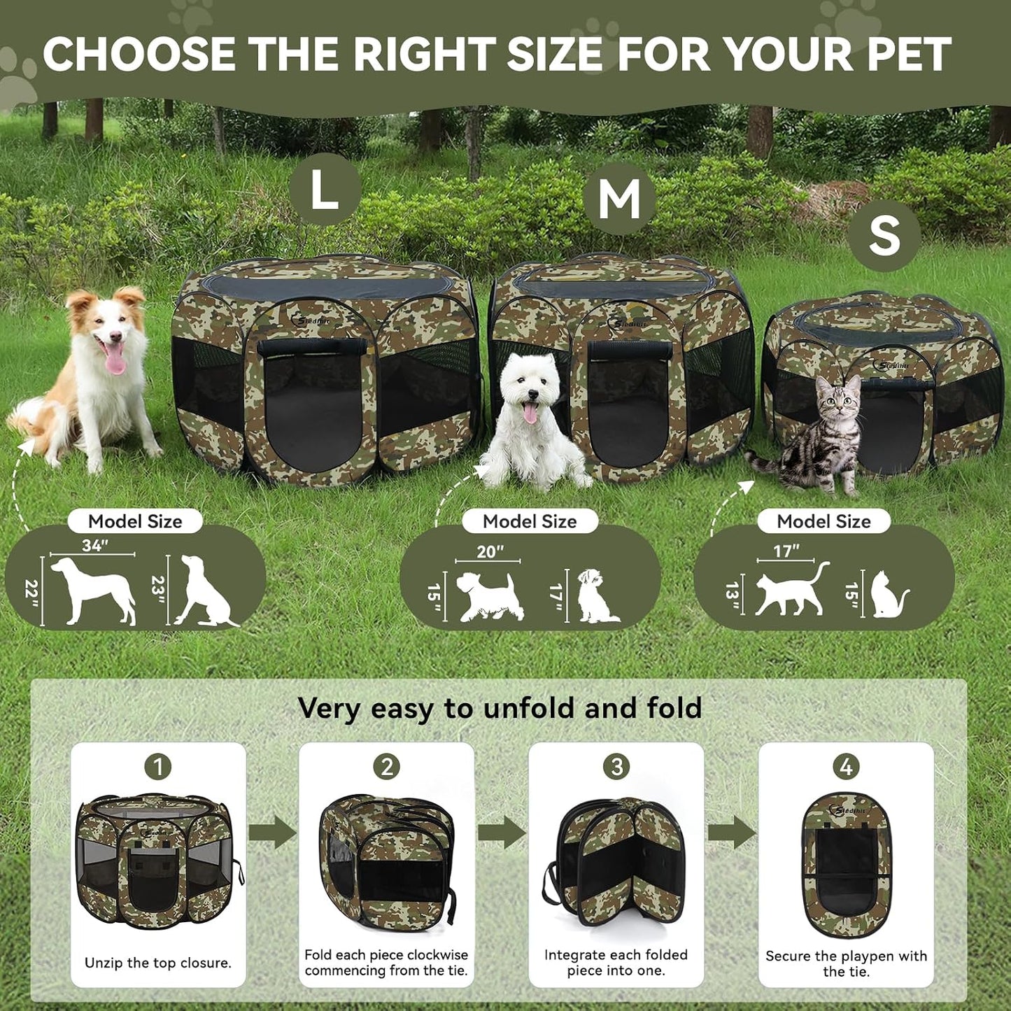 Siedihit Dog Cat Playpen, Puppy Pet Playpen Indoor for Small Dog Crate Tent Cage Outdoor, Portable Pop Up Dogs Enclosure Kennel with Carrying Case for Dogs/Cats/Rabbits(Grey, Small