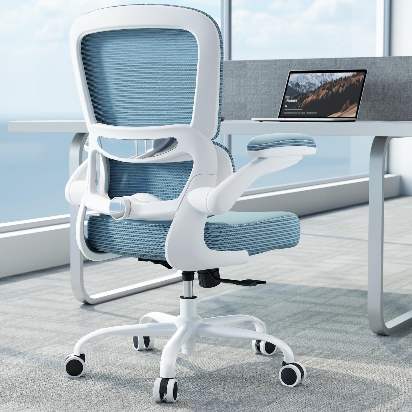 TRALT Ergonomic Office Chair - Desk Chair with Adjustable Lumbar Support Computer Chair - Mesh Comfy Chair with Flip-up Armrests - Gaming Chairs for Adults Home Office (Leather, White)