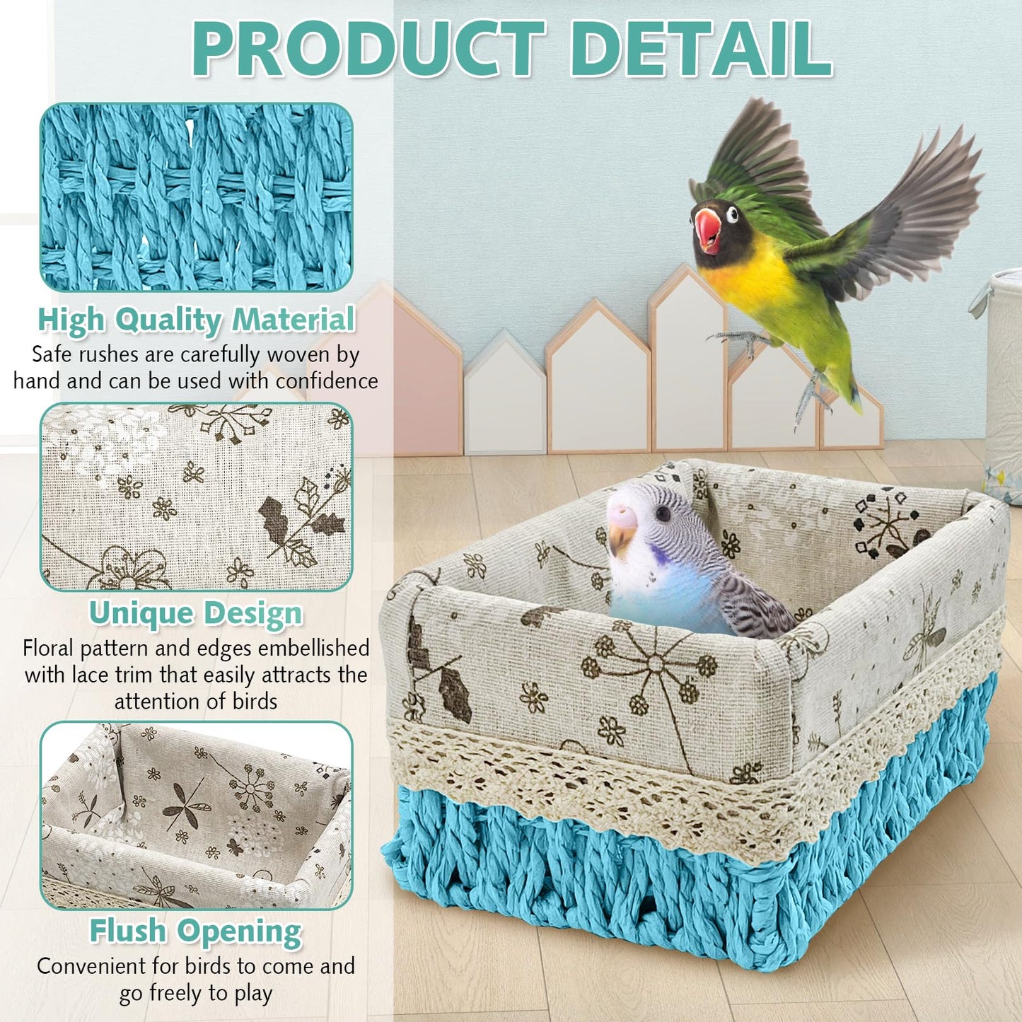 kathson Bird Nest Parrot House Birds Sleeping Bed Straw Weave All Season Hanging Hammock Bird Bed Snuggle Hut Birdcage Accessories for Parakeets Budgies Cockatiels Conures Quaker Parrot(Yellow)