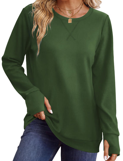 WIHOLL Womens Crewneck Sweatshirt Thumb Hole Long Sleeve Casual Fall Tops | Erly Fall Fashion, School Teacher Outfits, Long Sleeve Shirts, Winter Clothes, Pullover, Lightweight, Trendy