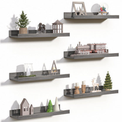 upsimples Floating Shelves for Wall, Wall Shelves for Decor Storage Set of 6, Wall Mounted Wood Shelf for Bedroom, Living Room, Bathroom, Kitchen, Picture Ledge Shelf, Black