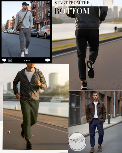 August Alley 4 Pack Mens Athletic Joggers Gym Workout Running Sweatpants Lounge Drawstring Track Sweat Pants with Pockets