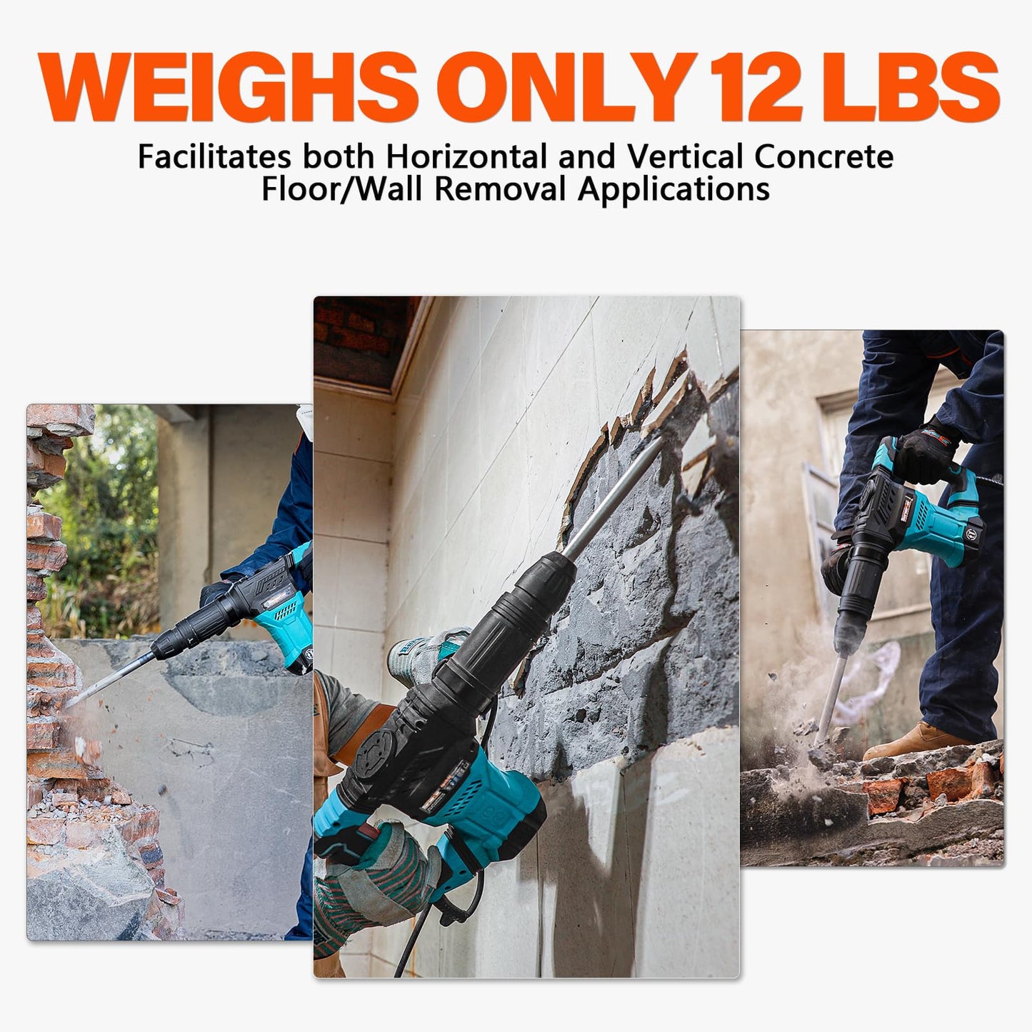 Berserker 1300W 12-Pound SDS-Max Demolition Jack Hammer 45HM,11-Amp Corded | Small Lightweight Electric Concrete Breaker for Tile Removal with Vibration Control,Trigger Lock,Carrying Case & 2 Chisels