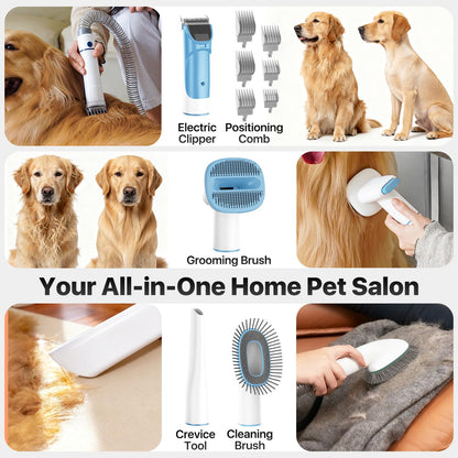 Buenkee Dog Grooming Vacuum Kit, 15000Pa Clipper, Shedding Brush, 2L, White | Brush, trim and deshed at home with less flying fur, mess-control suction and fewer emptying breaks during longer sessions