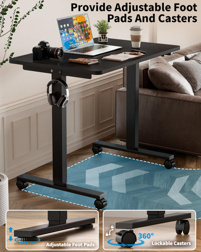 Okin Small Electric Standing Desk, 36" x 24" Whole Piece Height Adjustable Desk, Oak Sit to Stand Computer Workstation with Wheels for Home Office