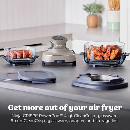 Ninja Crispi 4 in 1 Glass Air Fryer, 450°F, Non Toxic, 4QT and 6 Cup Containers with Lids, Dishwasher Safe, Cyberspace Gray, 1 Count, FN101GY