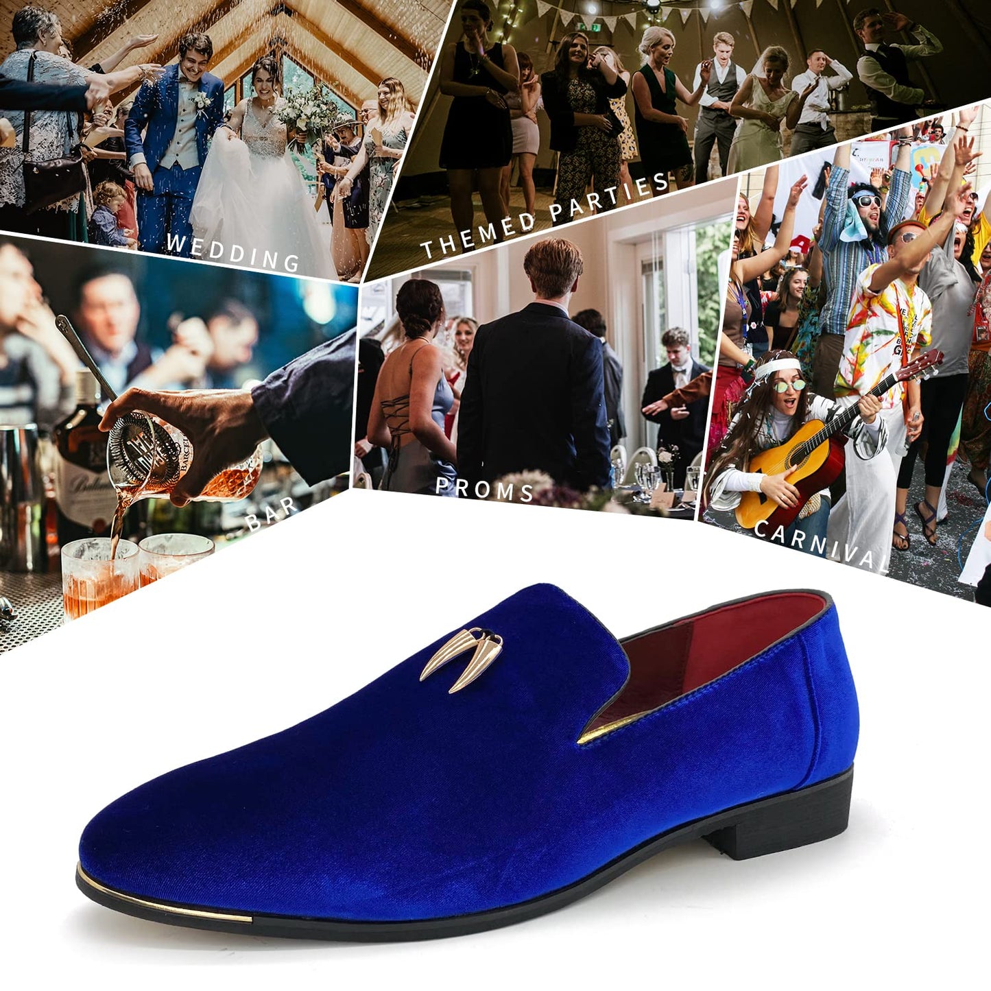 MHB Men's Multiple Colors Velvet Loafer Slip-on Tuxedo Dress Shoes Glitter Suede Smoking Slipper