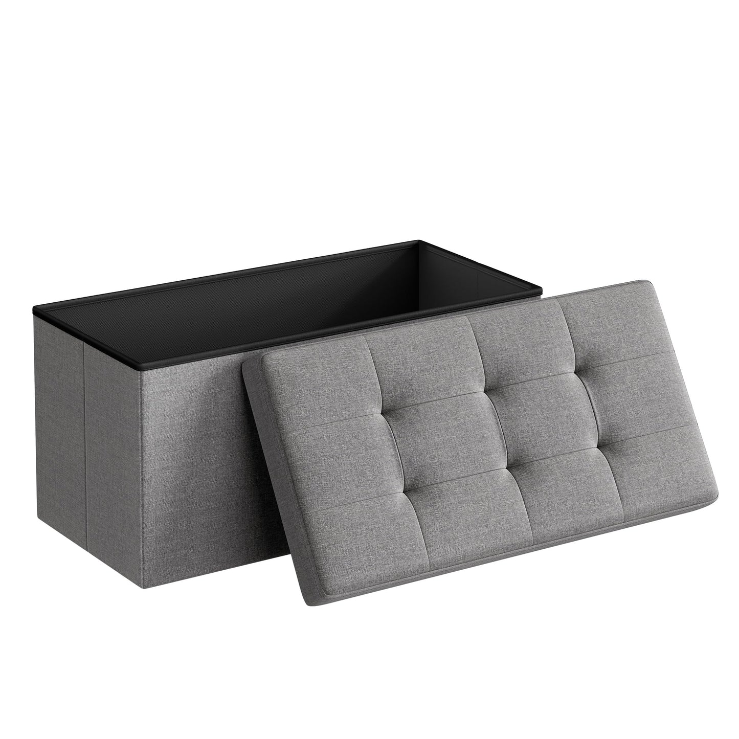 SONGMICS MAZIE Collection - 30 Inches Folding Storage Ottoman Bench, Ottoman Foot Rest, End of Bed Bench, Storage Chest, Load 660 lb, for Living Room, Bedroom, Entryway, Dark Gray ULSF47K