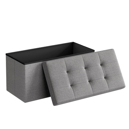 SONGMICS MAZIE Collection - 30 Inches Folding Storage Ottoman Bench, Ottoman Foot Rest, End of Bed Bench, Storage Chest, Load 660 lb, for Living Room, Bedroom, Entryway, Dark Gray ULSF47K