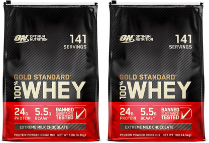 Optimum Nutrition Gold Standard 100% Whey Protein Powder, Extreme Milk Chocolate, 10 Pound (Packaging May Vary) (Pack of 2)