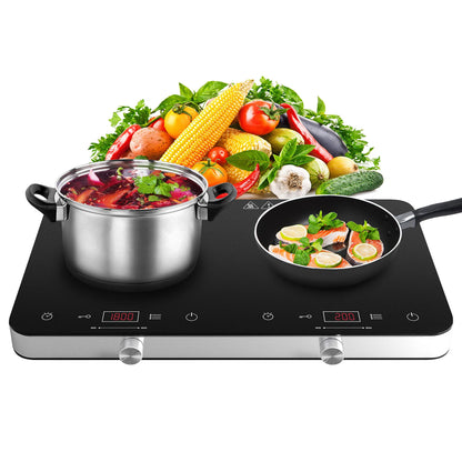 COOKTRON Double Induction Cooktop Burner with Fast Warm-Up Mode, 1800w 2 Burner with 10 Temperature 9 Power Settings, Portable Dual Induction Cooker Cooktop with Child Safety Lock & Time