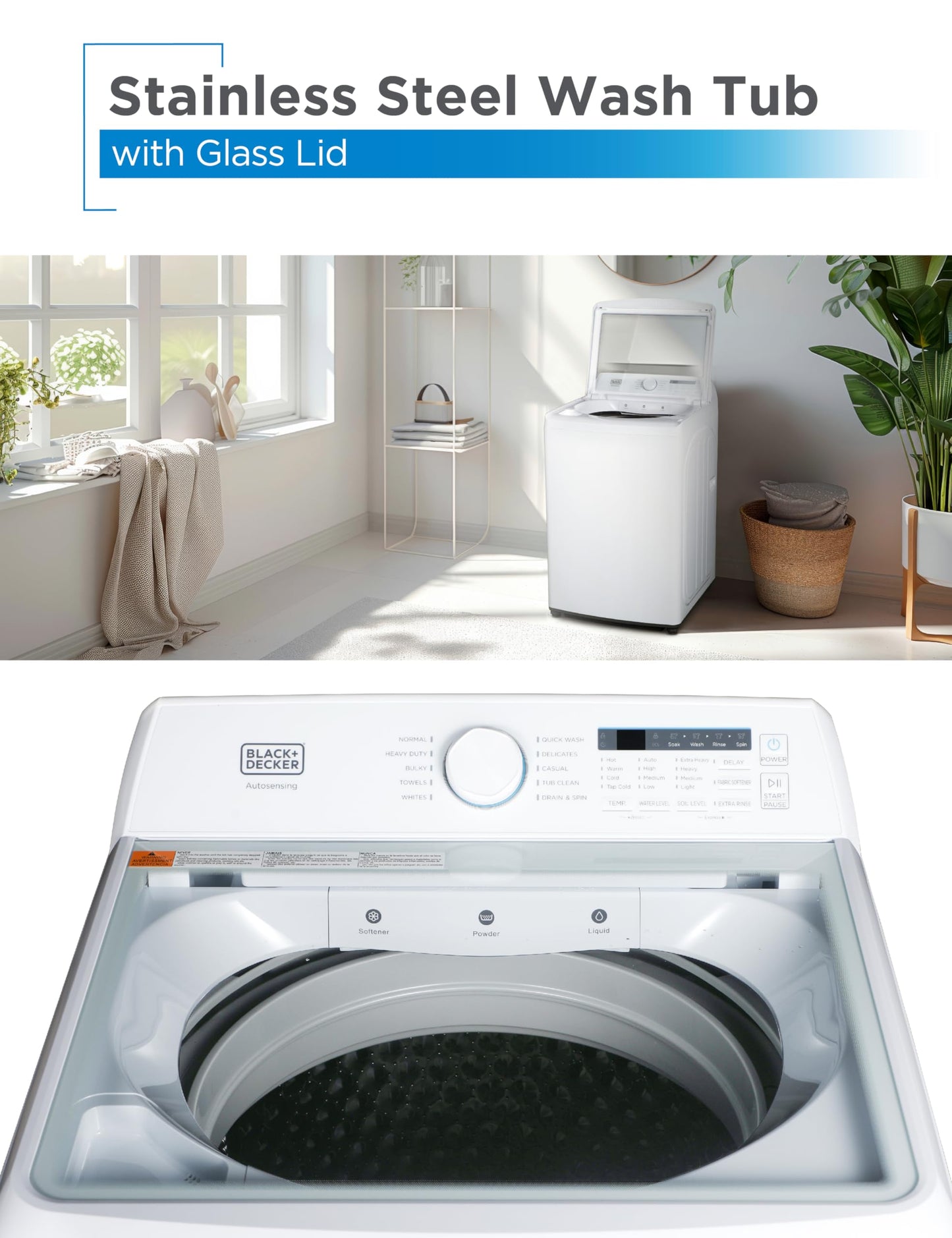 BLACK+DECKER 0.9 Cu. Ft. Portable Washer, 6.6 lb. Capacity Washing Machine for Homes & Apartments, 5 Wash Cycles, Quick Connect Sink Adapter and Drain Hose Included, LED Display, BPWM09W, White