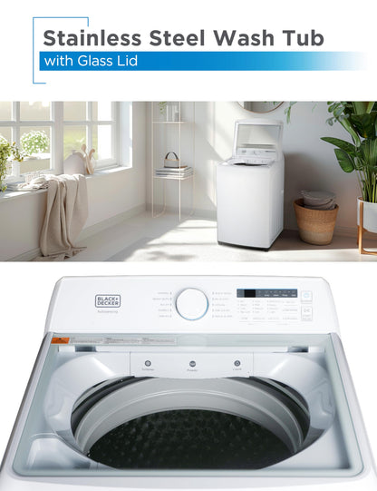 BLACK+DECKER 0.9 Cu. Ft. Portable Washer, 6.6 lb. Capacity Washing Machine for Homes & Apartments, 5 Wash Cycles, Quick Connect Sink Adapter and Drain Hose Included, LED Display, BPWM09W, White