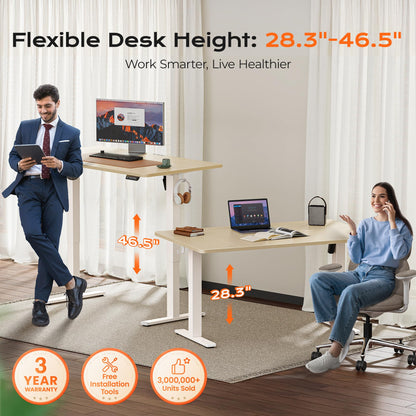 Huuger 55 x 28 Large Electric Standing Desk, Height Adjustable Computer Desk, 27.6" Deep Desktop, Stand up Gaming Office Table with 2 Hooks, 3 Preset Heights, for Home Office, Black