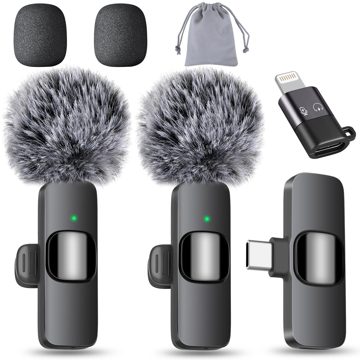MAYBESTA Wireless Mini Microphone for iPhone, Android Phone - 2 Pack Lavalier Lapel Mic for Audio Video Recording - Clip on Content Creator Microphones for YouTube Tiktok Podcast Vlogging