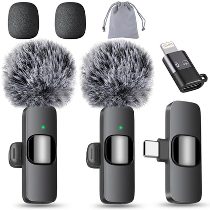 MAYBESTA Wireless Mini Microphone for iPhone, Android Phone - 2 Pack Lavalier Lapel Mic for Audio Video Recording - Clip on Content Creator Microphones for YouTube Tiktok Podcast Vlogging