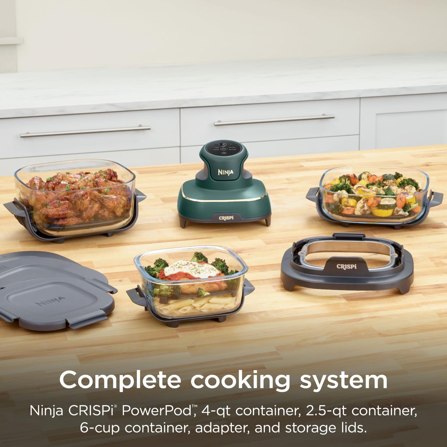 Ninja Crispi 4 in 1 Glass Air Fryer, 450°F, Non Toxic, 4QT and 6 Cup Containers with Lids, Dishwasher Safe, Cyberspace Gray, 1 Count, FN101GY