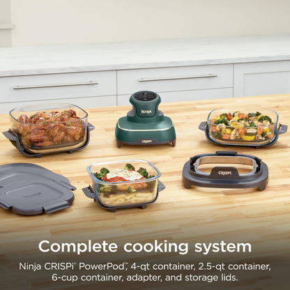 Ninja Crispi 4 in 1 Glass Air Fryer, 450°F, Non Toxic, 4QT and 6 Cup Containers with Lids, Dishwasher Safe, Cyberspace Gray, 1 Count, FN101GY