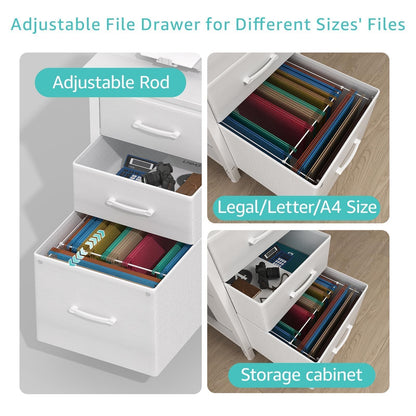 Lufeiya Computer Desk with File Drawers Cabinet, 47 Inch Reversible Home Office Desks with Filing Cabinet for Small Space, Gaming Study Writing Table PC Desks, Black