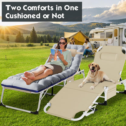 MOPHOTO Folding Lounge Chair 5-Position, Folding Cot, Portable Outdoor Chaise Lounge Chair for Sun Tanning, Perfect for Pool Beach Patio Sunbathing
