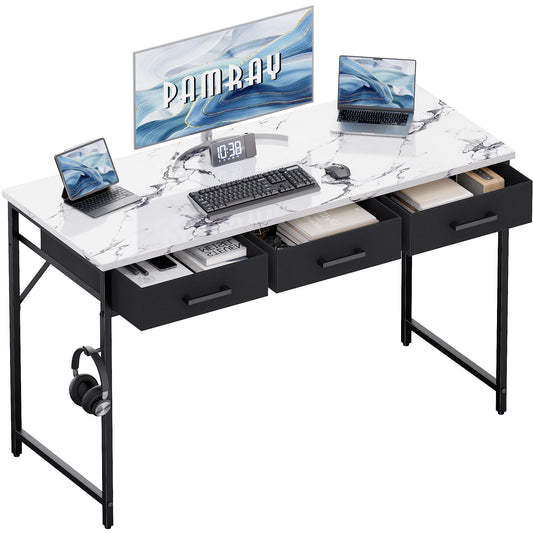 Pamray 32 Inch Small Computer Desk with 2 Drawers for Bedroom Study Writing Home Office Table for Small Spaces White