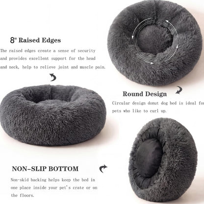 Small Calming Dogs Bed for Small Dogs Anti-Anxiety Machine Washable Fluffy Luxury Anti-Slip Waterproof Mute Base Warming Cozy Soft Pet Puppy Round Bed