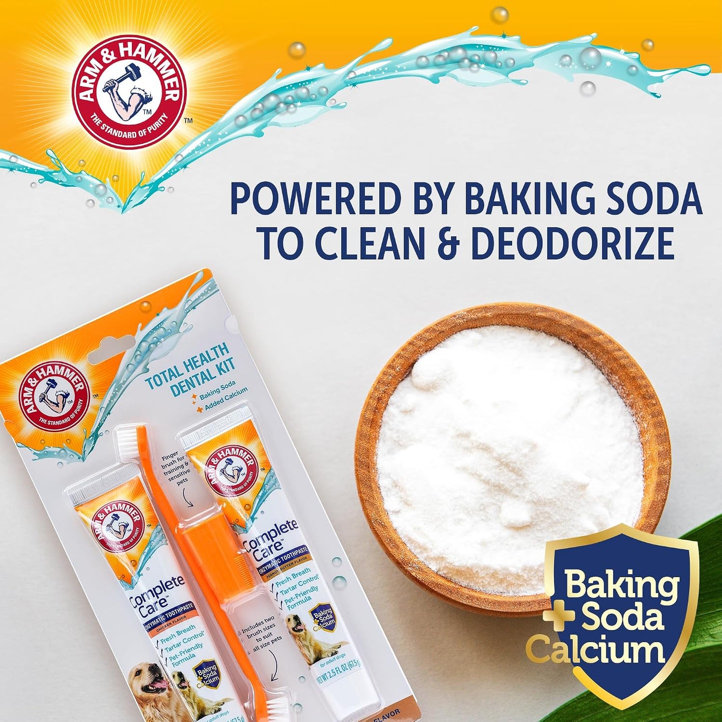 Arm & Hammer Complete Care Dog Dental Kit with Enzymatic Dog Toothpaste, Toothbrush and Finger Brush, Baking Soda and Calcium Formula for Plaque Tartar Control, Chicken Flavor, 2.5 Oz