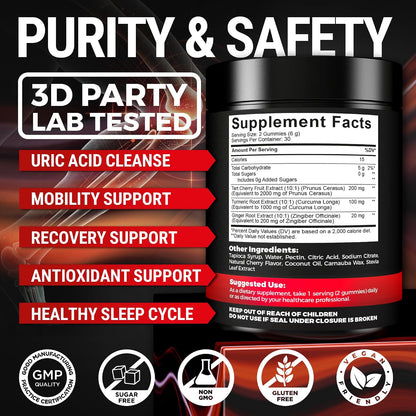 KEY ELEMENTS [Ultra Strength] Tart Cherry Gummies Extract with Turmeric & Ginger - Natural Tart Cherry Supplement for Uric Acid Cleanse Support & Recovery Gummies