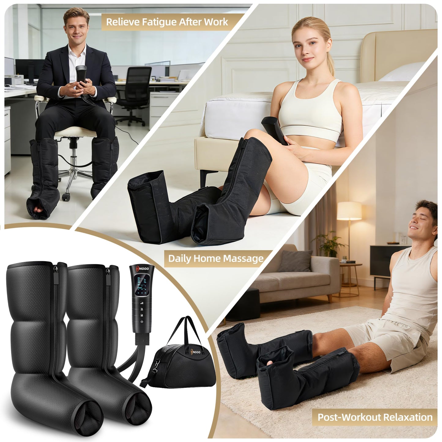 YINGGG Leg Massager with Heat and Compression - Foot and Calf Massage Sleeve with 3 Heat, 6 Intensities, 6 Modes, Compression Boots for Circulation and Pain Relief