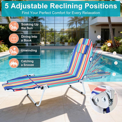 MOPHOTO Folding Lounge Chair 5-Position, Folding Cot, Portable Outdoor Chaise Lounge Chair for Sun Tanning, Perfect for Pool Beach Patio Sunbathing