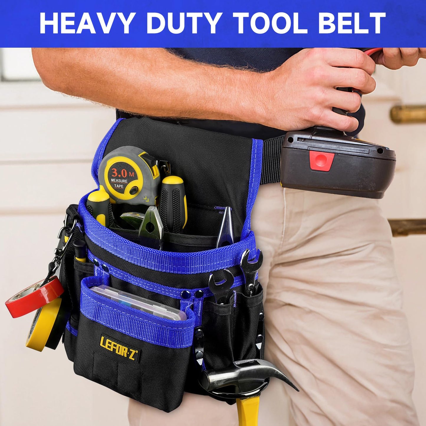 Tool Belt,Magnetic Tool Pouch,14-Pockets Tool Belts for Men,Detachable & Adjustable Tool Pouch belt for Electrician,Carpenter,Construction,Work Apron,Utility Belt,Black-Yellow