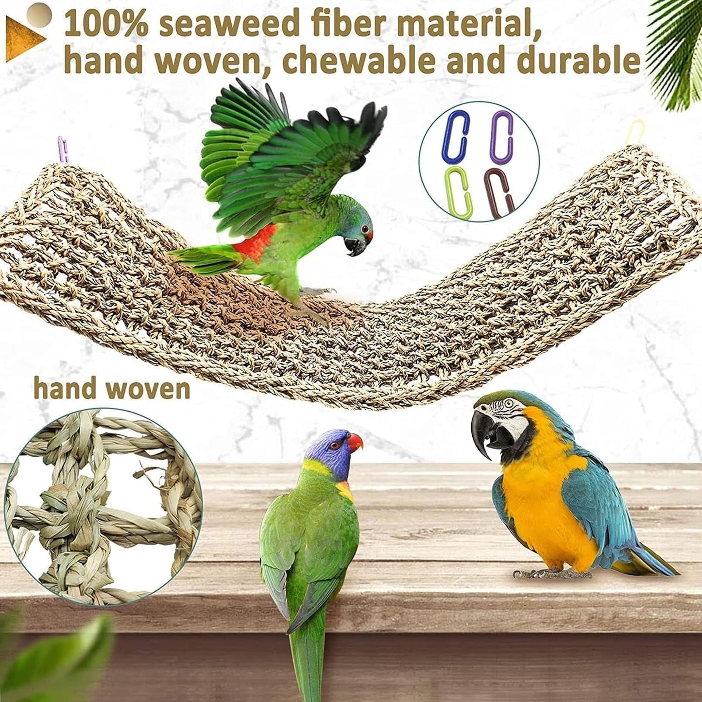 Bird Seagrass Mat 30 x 7 Inch Parrot Natural Seagrass Woven Net Hammock Parakeet Climbing Rope Ladder Mat Chew Toys Cage Accessories for Pigeon Macaw Cockatiel Conure Cockatoo Rat Bearded Dragon