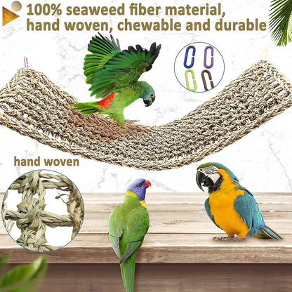 Bird Seagrass Mat 30 x 7 Inch Parrot Natural Seagrass Woven Net Hammock Parakeet Climbing Rope Ladder Mat Chew Toys Cage Accessories for Pigeon Macaw Cockatiel Conure Cockatoo Rat Bearded Dragon