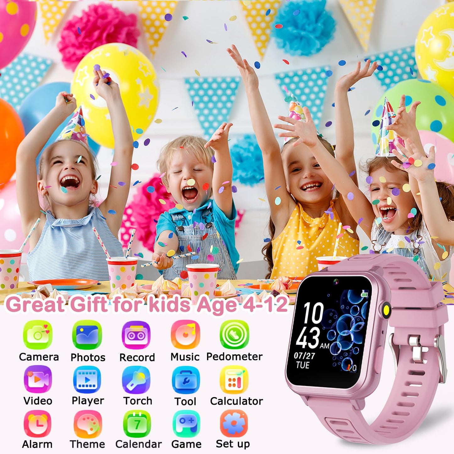 Cosjoype Kids Game Smart Watch for Kids with 39 Puzzle Games HD Touch Screen Camera Music Player Pedometer Alarm Clock Calculator Flashlight 12/24hr Kid Watch Gift for 4-12 Year Old Boys Toys for Kid