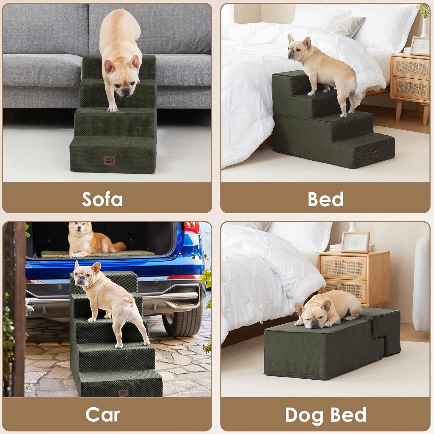 EHEYCIGA Dog Stairs for Small Dogs 13.5" H, 3-Step Dog Steps for Couch Sofa and Chair, Pet Steps for Medium Cats, Non-Slip Balanced Pet Ramp Indoor, Grey