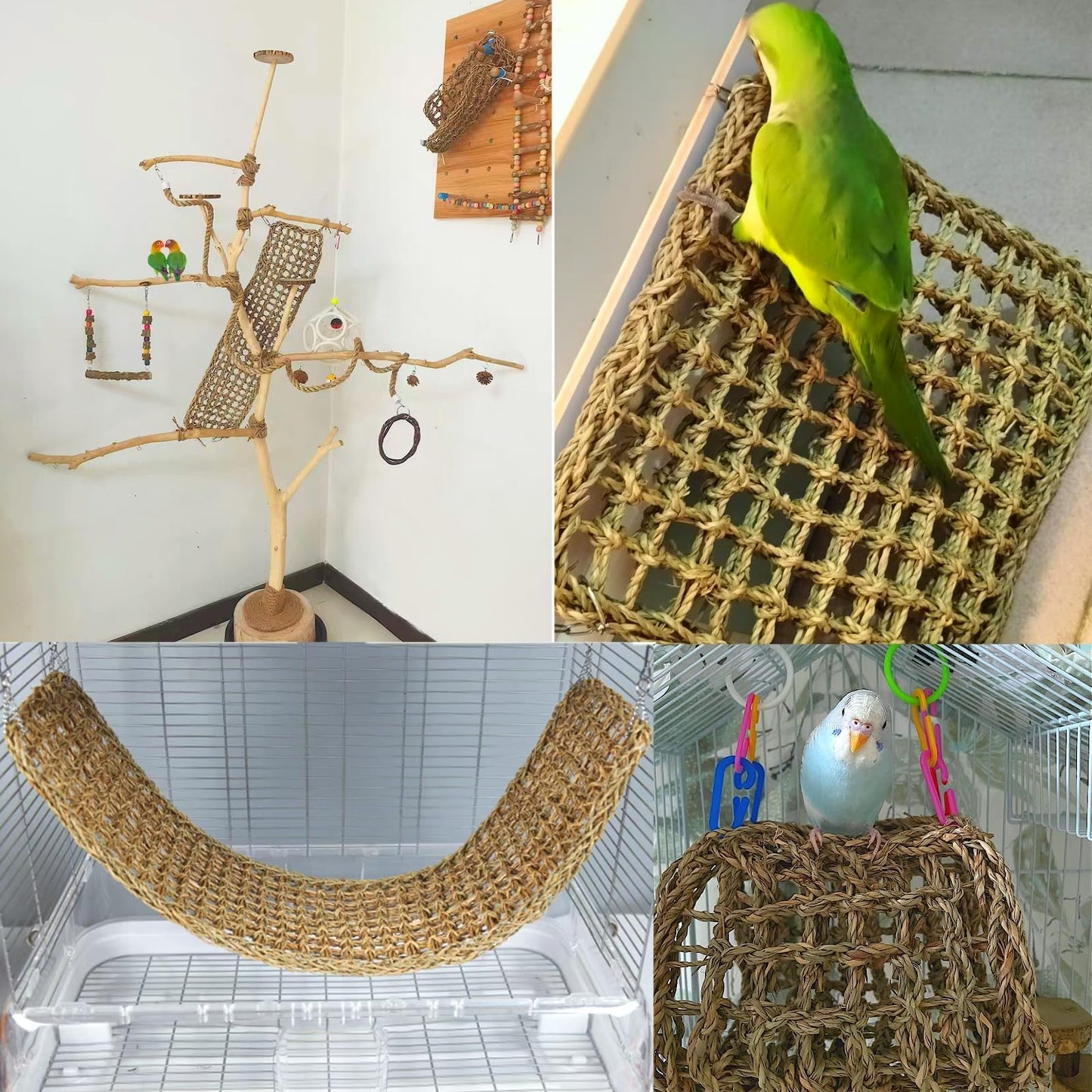 Bird Seagrass Mat 30 x 7 Inch Parrot Natural Seagrass Woven Net Hammock Parakeet Climbing Rope Ladder Mat Chew Toys Cage Accessories for Pigeon Macaw Cockatiel Conure Cockatoo Rat Bearded Dragon