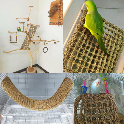 Bird Seagrass Mat 30 x 7 Inch Parrot Natural Seagrass Woven Net Hammock Parakeet Climbing Rope Ladder Mat Chew Toys Cage Accessories for Pigeon Macaw Cockatiel Conure Cockatoo Rat Bearded Dragon