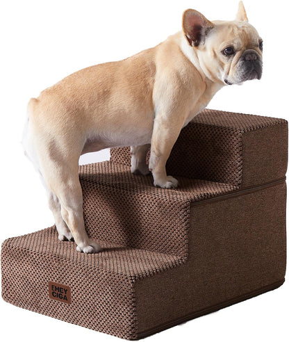 EHEYCIGA Dog Stairs for Small Dogs 13.5" H, 3-Step Dog Steps for Couch Sofa and Chair, Pet Steps for Medium Cats, Non-Slip Balanced Pet Ramp Indoor, Grey