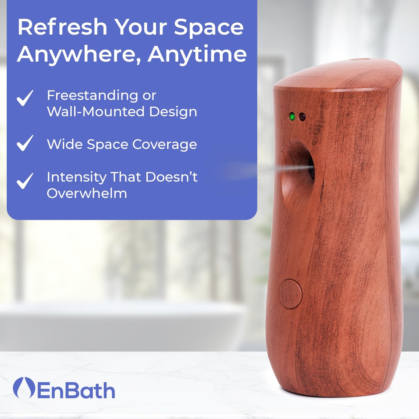 Automatic Air Freshener Spray Dispenser: Automatic Spray Dispenser with Elegant Wood Design for Commercial or Home Use (1-Pack), Battery Powered Free Standing or Wall Air freshener, Three Time Release
