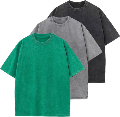 Men's Cotton T-Shirts Oversized Unisex Short Sleeves Casual Loose Wash Solid Basic Tee Tops