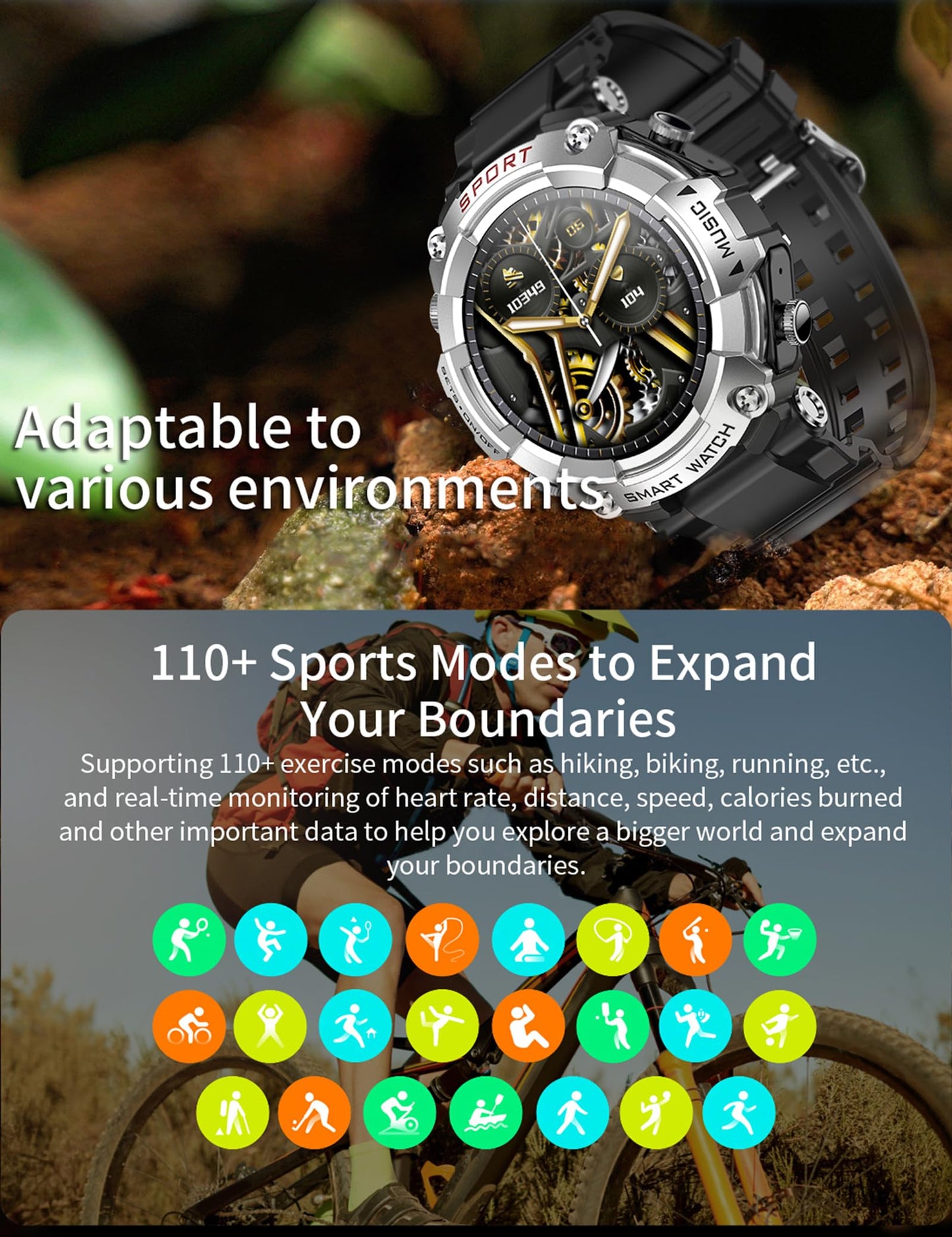 Smart Watch with Earbuds for Men, Smart Watches for Android Phones, Bluetooth Calling can Answer and Make Calls, Military Resistant Fitness, Sports Fitness Tracker with Step,Heart Rate