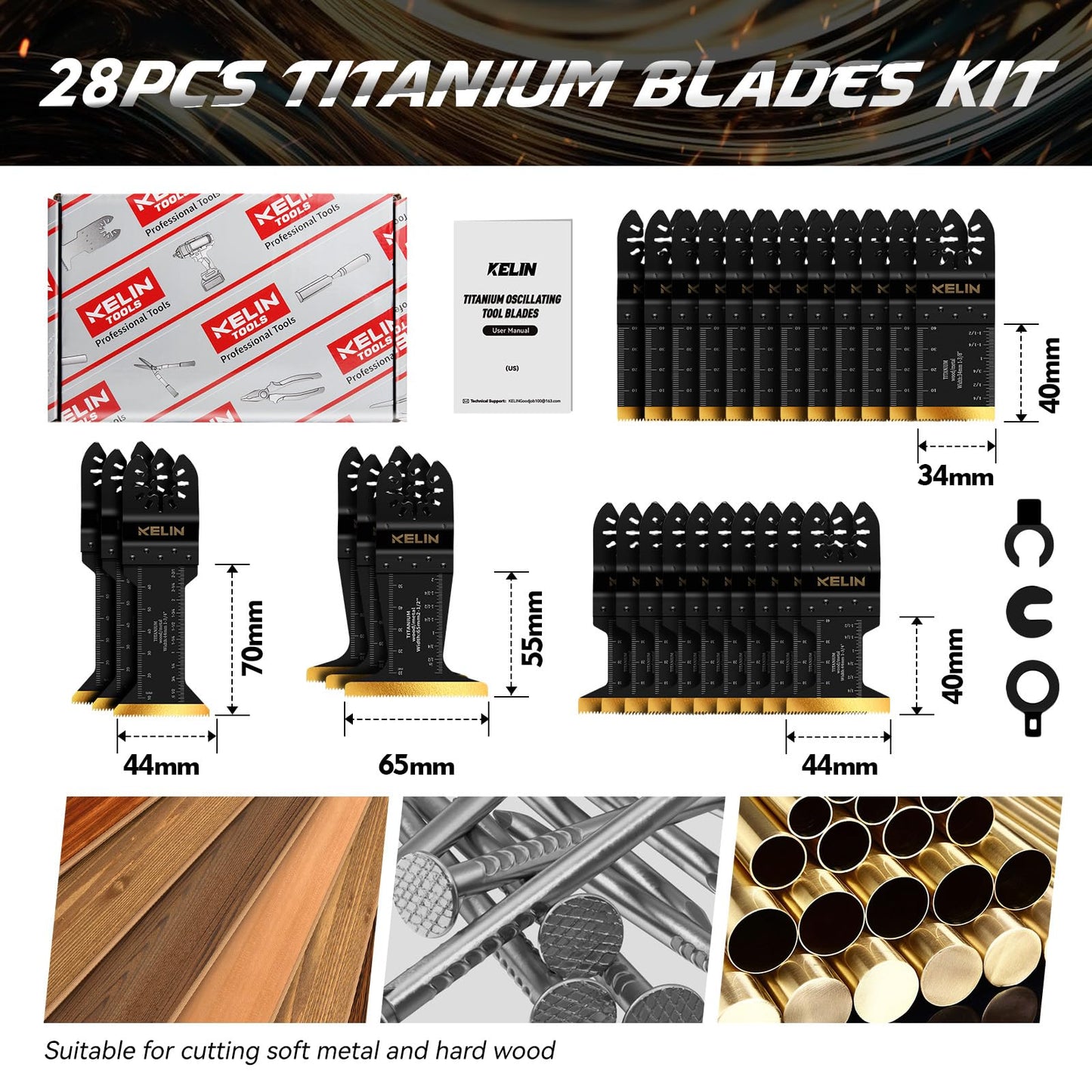 KELIN 6PCS Oscillating Multi Tool Hook Knife Blades, Multitool Saw Blades for Soft Materials Like Roofing Shingles, Carpet, Cardboard & PVC Flooring, Universal Interface